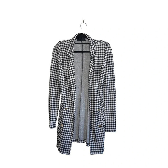 ASOS Long Blazer Black & White Houndstooth Print Preppy Workwear 2 Tall Women’s - Picture 10 of 10